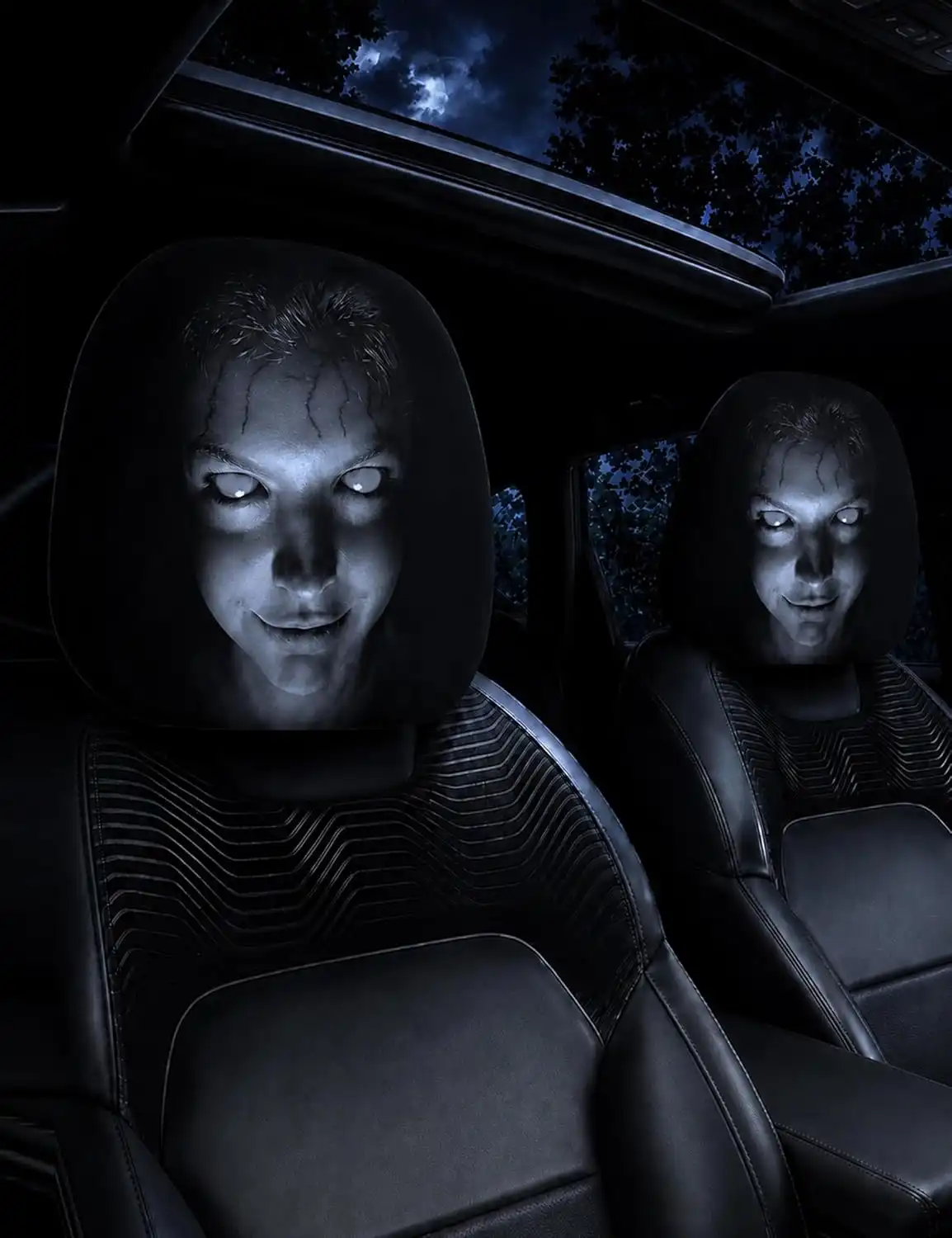 Ghost Face Headrest Covers, Scary Face Printing Auto Seat Universal Elastic Models Headrest Protector